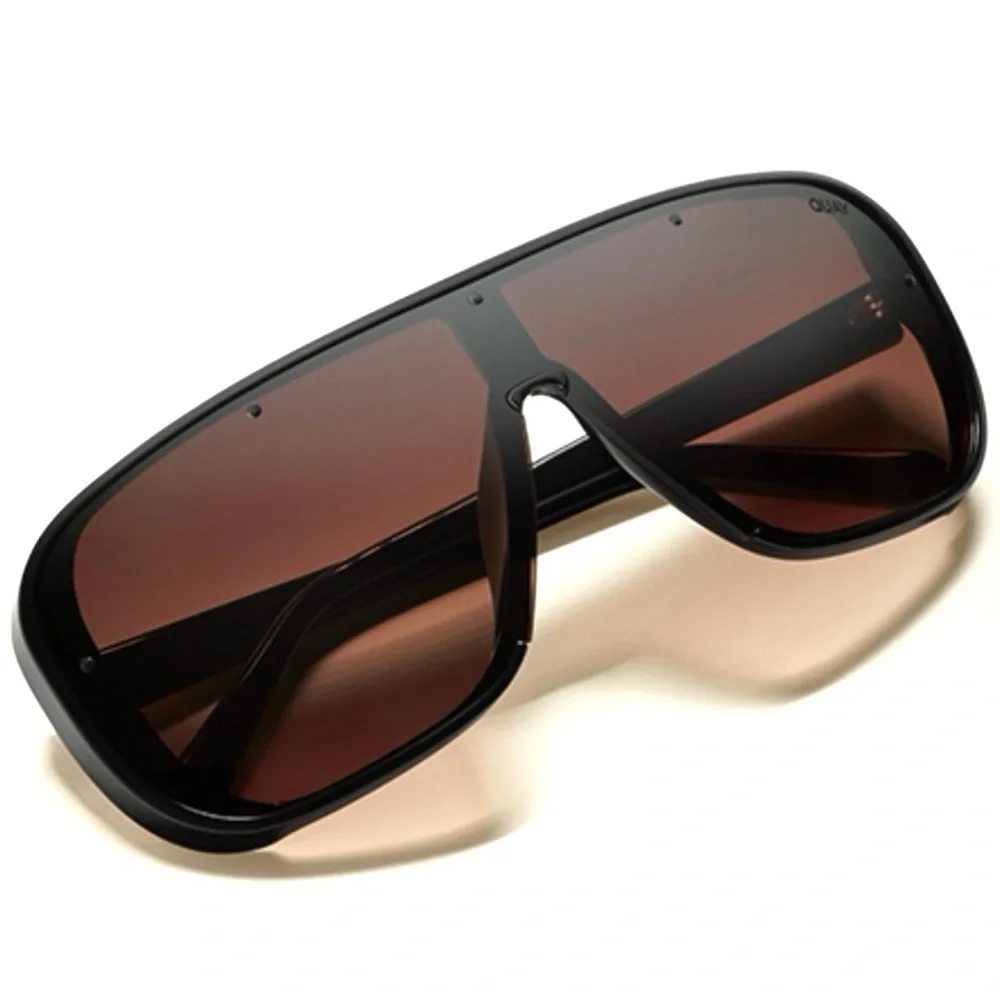QUAY Center Stage Sunglasses Black Frame Chocolate Paprika Lens Shield NWT